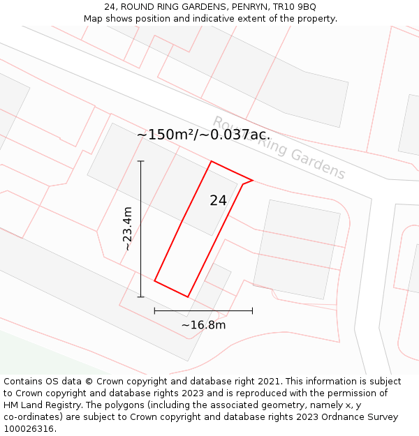 24, ROUND RING GARDENS, PENRYN, TR10 9BQ: Plot and title map