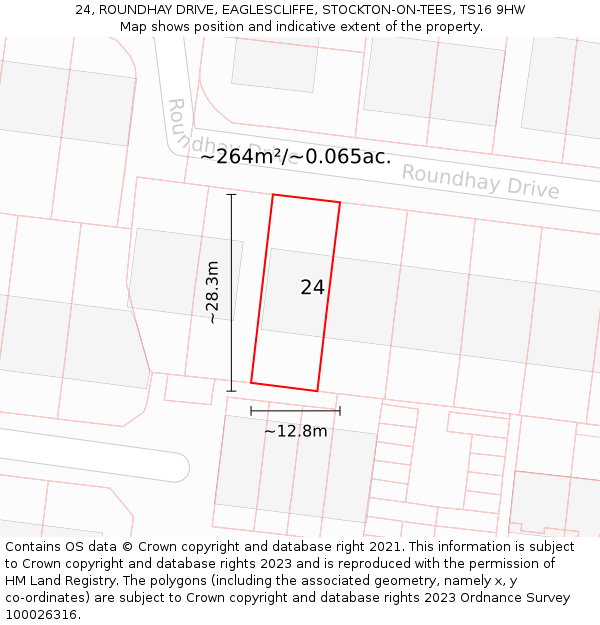 24, ROUNDHAY DRIVE, EAGLESCLIFFE, STOCKTON-ON-TEES, TS16 9HW: Plot and title map