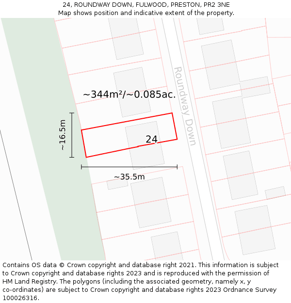 24, ROUNDWAY DOWN, FULWOOD, PRESTON, PR2 3NE: Plot and title map