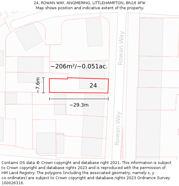 24, ROWAN WAY, ANGMERING, LITTLEHAMPTON, BN16 4FW: Plot and title map
