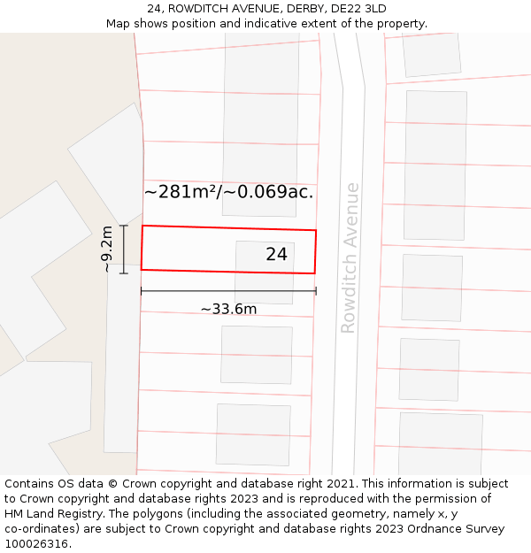 24, ROWDITCH AVENUE, DERBY, DE22 3LD: Plot and title map