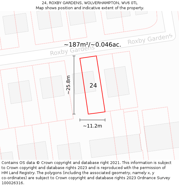 24, ROXBY GARDENS, WOLVERHAMPTON, WV6 0TL: Plot and title map