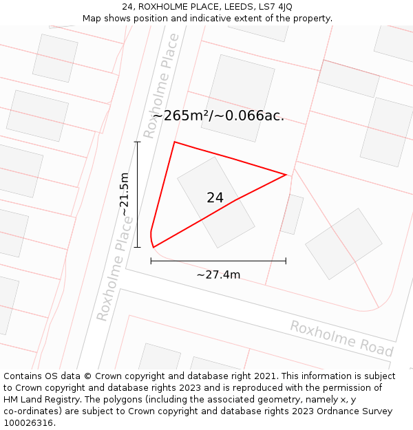 24, ROXHOLME PLACE, LEEDS, LS7 4JQ: Plot and title map