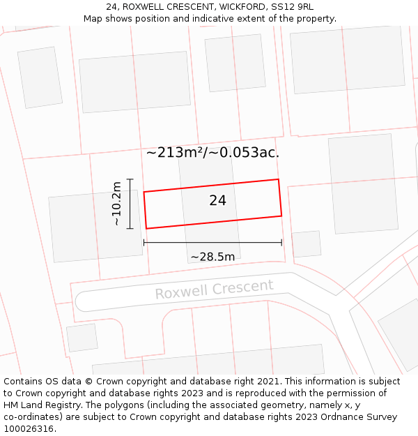 24, ROXWELL CRESCENT, WICKFORD, SS12 9RL: Plot and title map