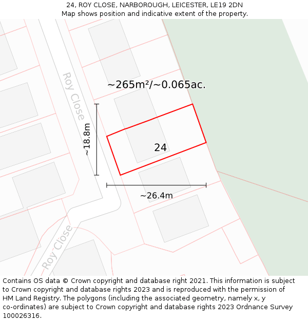 24, ROY CLOSE, NARBOROUGH, LEICESTER, LE19 2DN: Plot and title map