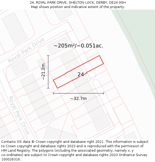 24, ROYAL PARK DRIVE, SHELTON LOCK, DERBY, DE24 9SH: Plot and title map