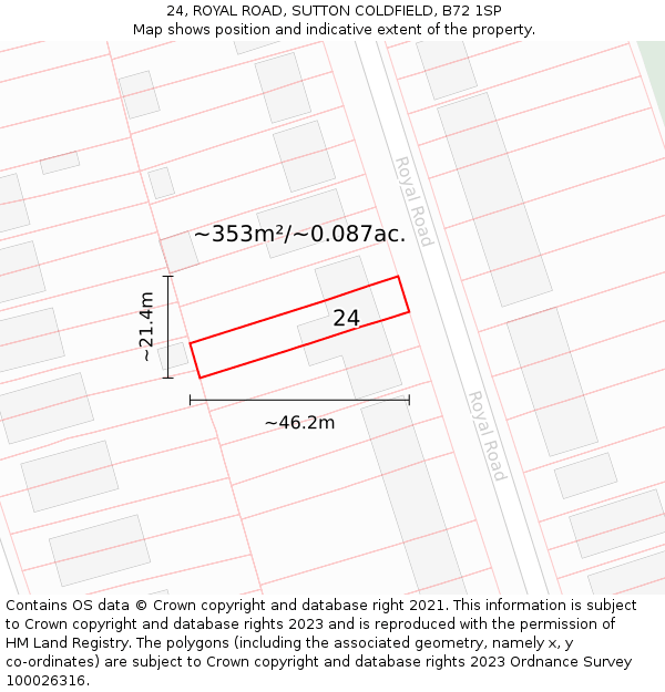 24, ROYAL ROAD, SUTTON COLDFIELD, B72 1SP: Plot and title map