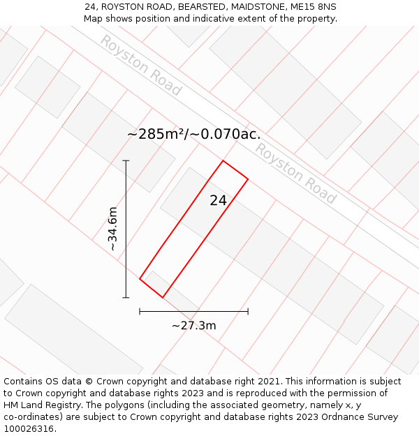 24, ROYSTON ROAD, BEARSTED, MAIDSTONE, ME15 8NS: Plot and title map