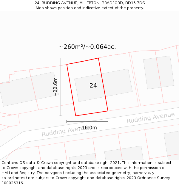 24, RUDDING AVENUE, ALLERTON, BRADFORD, BD15 7DS: Plot and title map