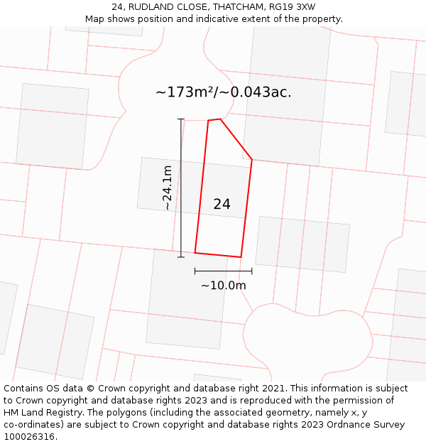 24, RUDLAND CLOSE, THATCHAM, RG19 3XW: Plot and title map