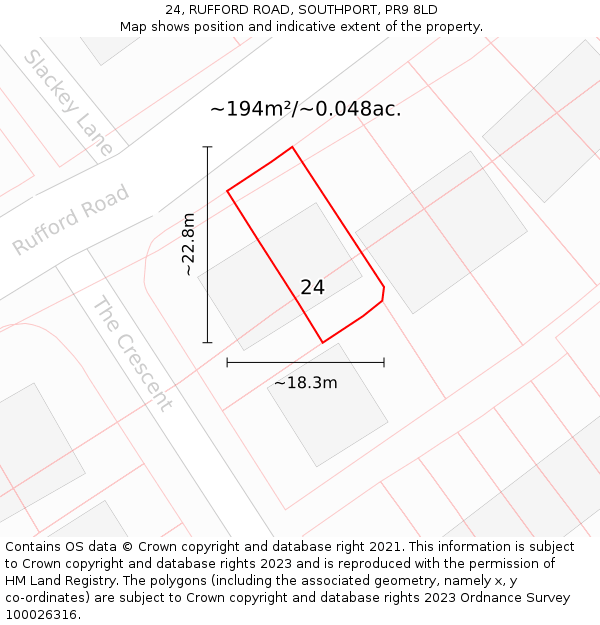 24, RUFFORD ROAD, SOUTHPORT, PR9 8LD: Plot and title map