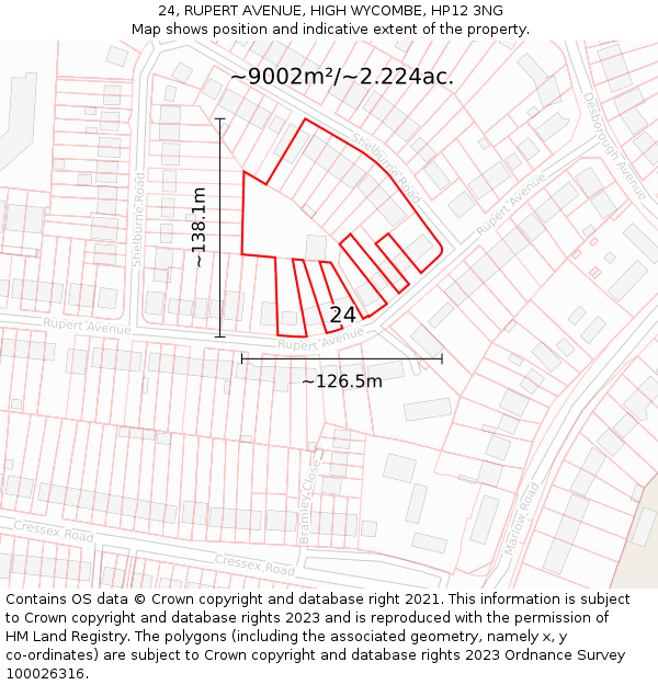 24, RUPERT AVENUE, HIGH WYCOMBE, HP12 3NG: Plot and title map