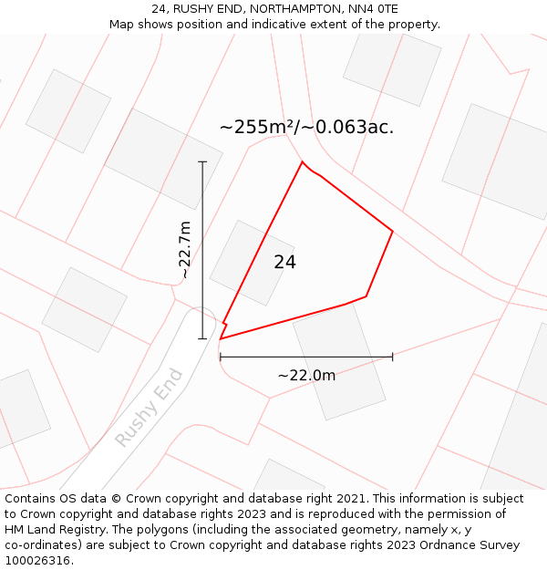 24, RUSHY END, NORTHAMPTON, NN4 0TE: Plot and title map