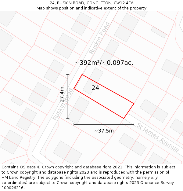 24, RUSKIN ROAD, CONGLETON, CW12 4EA: Plot and title map