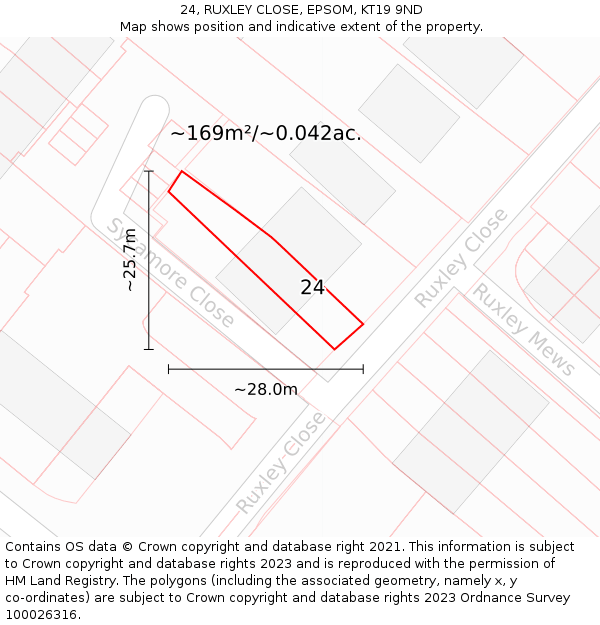 24, RUXLEY CLOSE, EPSOM, KT19 9ND: Plot and title map