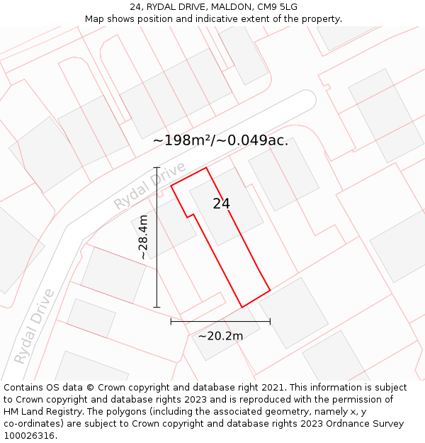 24, RYDAL DRIVE, MALDON, CM9 5LG: Plot and title map