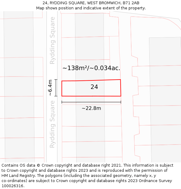 24, RYDDING SQUARE, WEST BROMWICH, B71 2AB: Plot and title map