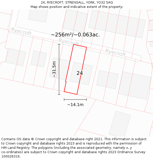 24, RYECROFT, STRENSALL, YORK, YO32 5AG: Plot and title map