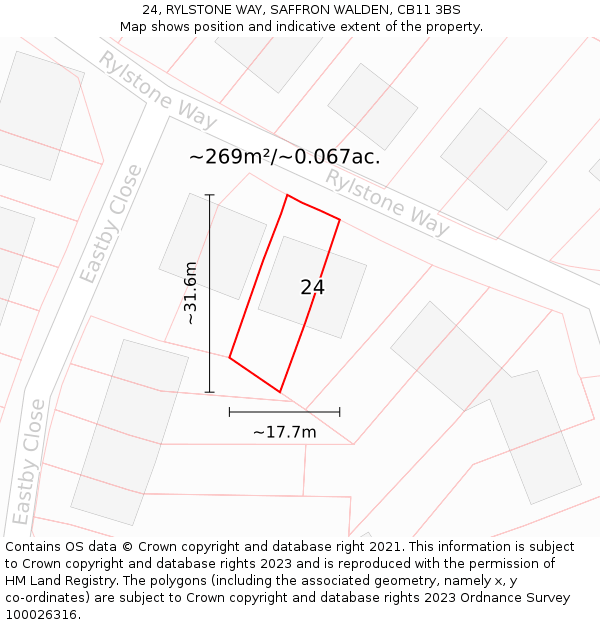 24, RYLSTONE WAY, SAFFRON WALDEN, CB11 3BS: Plot and title map