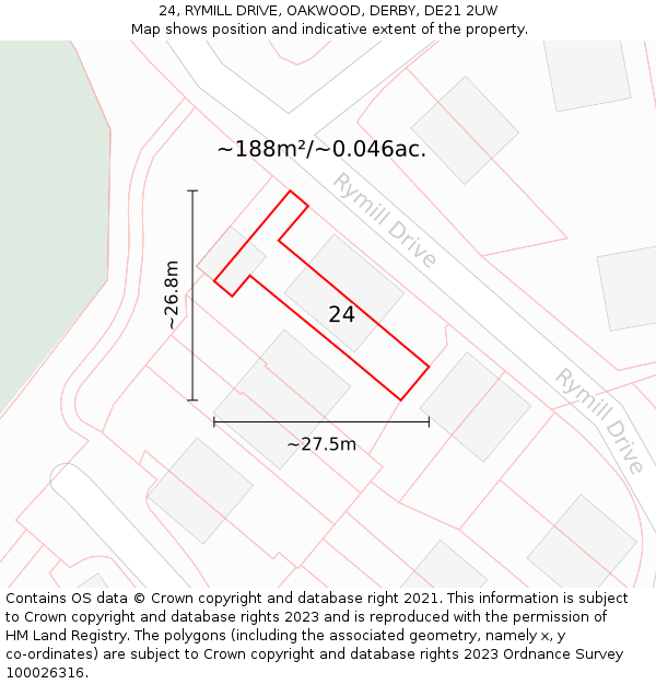 24, RYMILL DRIVE, OAKWOOD, DERBY, DE21 2UW: Plot and title map