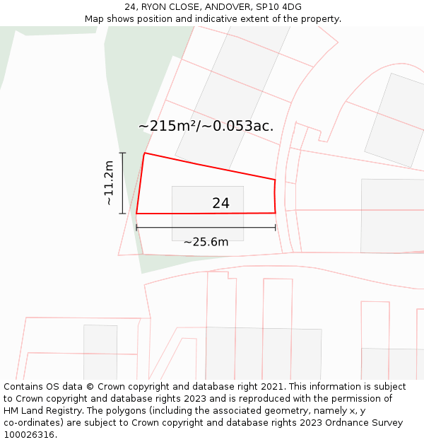 24, RYON CLOSE, ANDOVER, SP10 4DG: Plot and title map