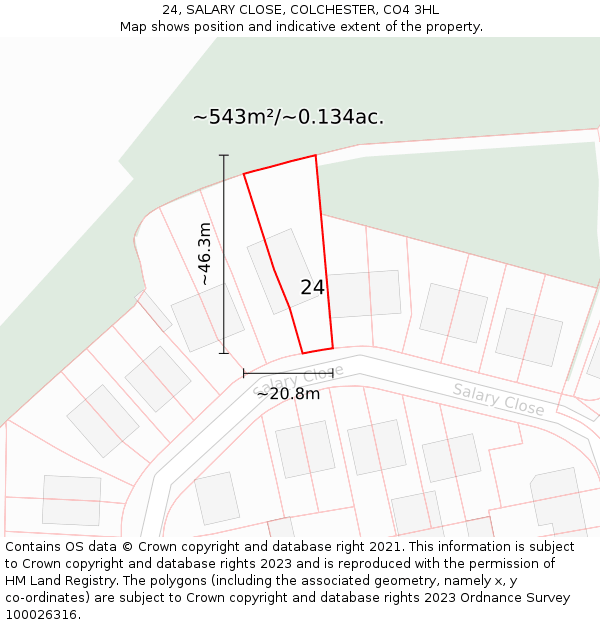 24, SALARY CLOSE, COLCHESTER, CO4 3HL: Plot and title map