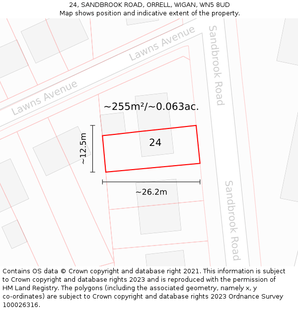 24, SANDBROOK ROAD, ORRELL, WIGAN, WN5 8UD: Plot and title map