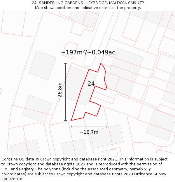 24, SANDERLING GARDENS, HEYBRIDGE, MALDON, CM9 4TP: Plot and title map