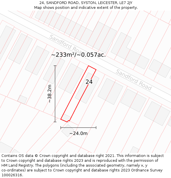 24, SANDFORD ROAD, SYSTON, LEICESTER, LE7 2JY: Plot and title map