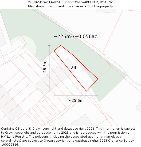 24, SANDOWN AVENUE, CROFTON, WAKEFIELD, WF4 1SG: Plot and title map