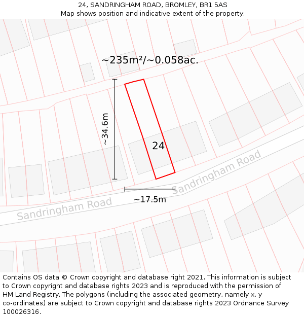 24, SANDRINGHAM ROAD, BROMLEY, BR1 5AS: Plot and title map