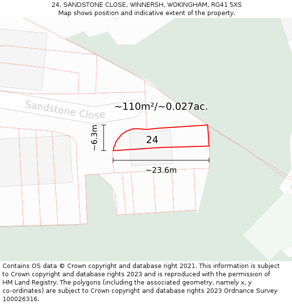 24, SANDSTONE CLOSE, WINNERSH, WOKINGHAM, RG41 5XS: Plot and title map