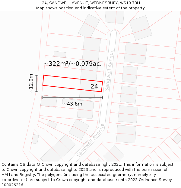 24, SANDWELL AVENUE, WEDNESBURY, WS10 7RH: Plot and title map