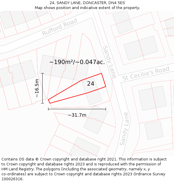 24, SANDY LANE, DONCASTER, DN4 5ES: Plot and title map