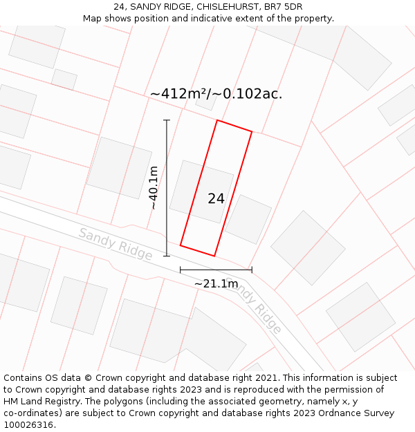 24, SANDY RIDGE, CHISLEHURST, BR7 5DR: Plot and title map