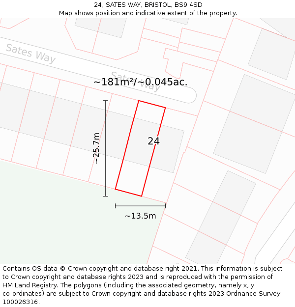24, SATES WAY, BRISTOL, BS9 4SD: Plot and title map