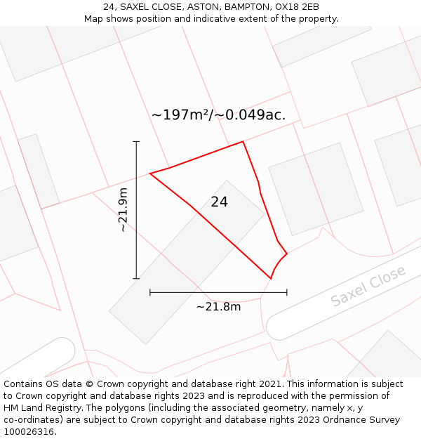 24, SAXEL CLOSE, ASTON, BAMPTON, OX18 2EB: Plot and title map