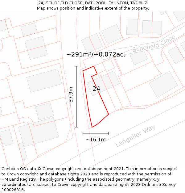 24, SCHOFIELD CLOSE, BATHPOOL, TAUNTON, TA2 8UZ: Plot and title map