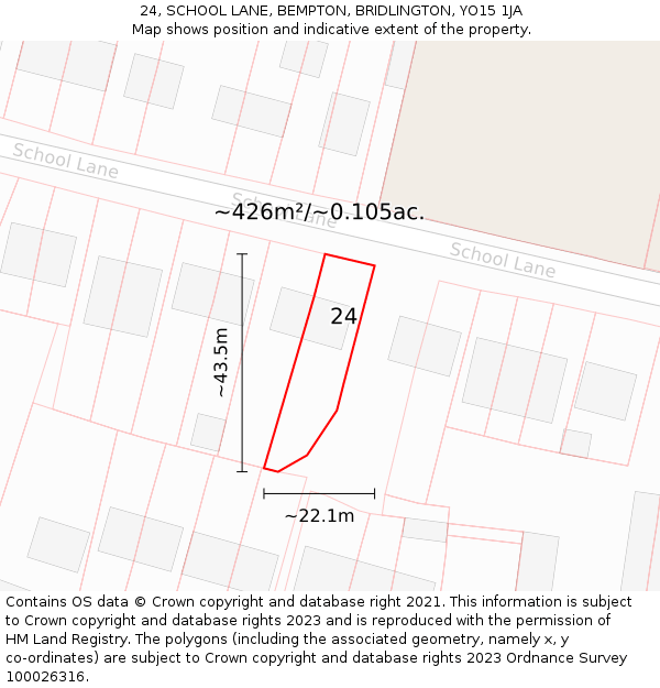 24, SCHOOL LANE, BEMPTON, BRIDLINGTON, YO15 1JA: Plot and title map
