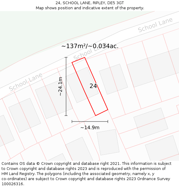 24, SCHOOL LANE, RIPLEY, DE5 3GT: Plot and title map