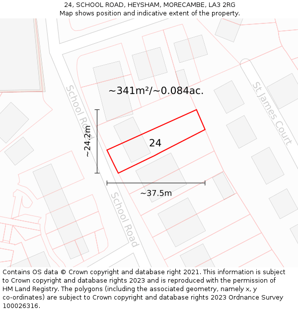 24, SCHOOL ROAD, HEYSHAM, MORECAMBE, LA3 2RG: Plot and title map