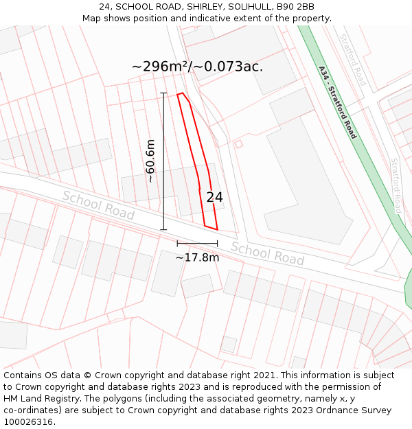 24, SCHOOL ROAD, SHIRLEY, SOLIHULL, B90 2BB: Plot and title map