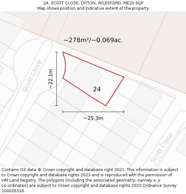 24, SCOTT CLOSE, DITTON, AYLESFORD, ME20 6QP: Plot and title map