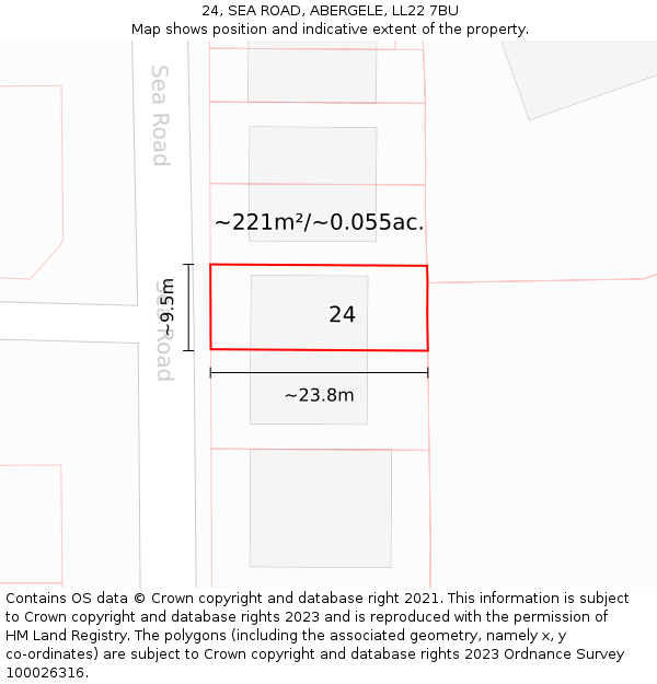 24, SEA ROAD, ABERGELE, LL22 7BU: Plot and title map