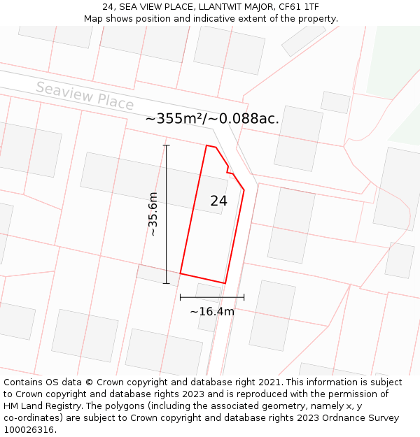 24, SEA VIEW PLACE, LLANTWIT MAJOR, CF61 1TF: Plot and title map
