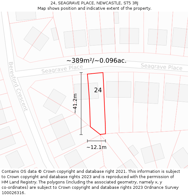 24, SEAGRAVE PLACE, NEWCASTLE, ST5 3RJ: Plot and title map