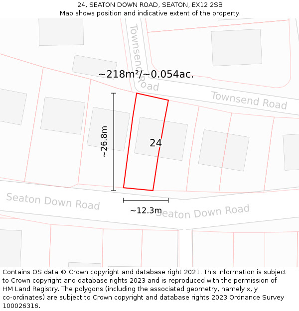 24, SEATON DOWN ROAD, SEATON, EX12 2SB: Plot and title map