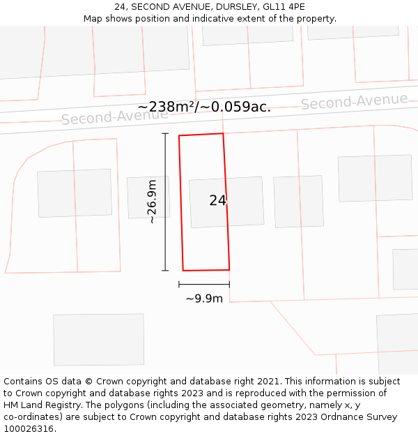 24, SECOND AVENUE, DURSLEY, GL11 4PE: Plot and title map