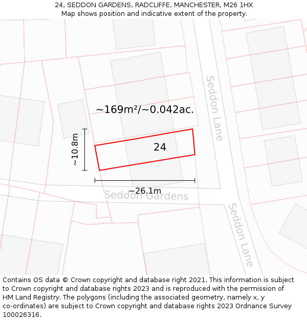 24, SEDDON GARDENS, RADCLIFFE, MANCHESTER, M26 1HX: Plot and title map