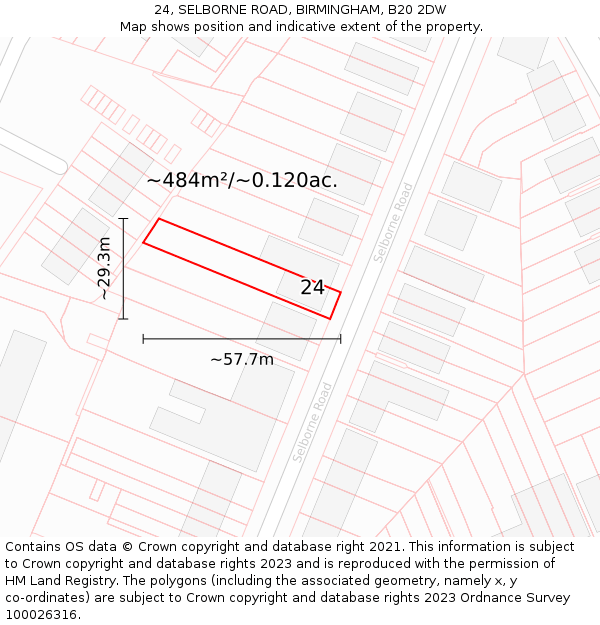 24, SELBORNE ROAD, BIRMINGHAM, B20 2DW: Plot and title map